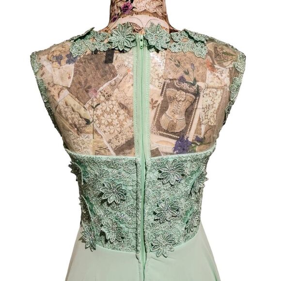 Formal Lt Green Rhinestones Floral Lace Sweetheart Bodice Long Gown Maxi Dress - Picture 11 of 15